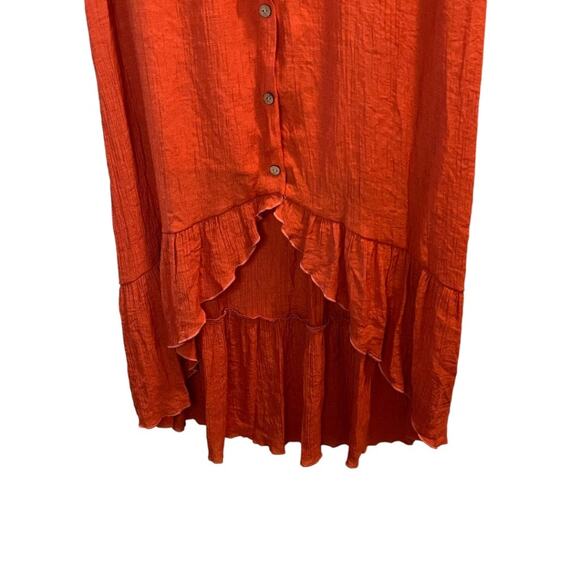 Luxology Size L Sleeveless Asymmetrical Hem Dress Orange Buttons Elastic Waist - Picture 6 of 15